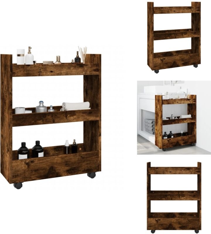 Aufbewahrungswagen Schmal 3 Etagen Räuchereiche Holzwerkstoff - Aufbewahrungswagen - Rollwagen - Küchenwagen - Beistellw...