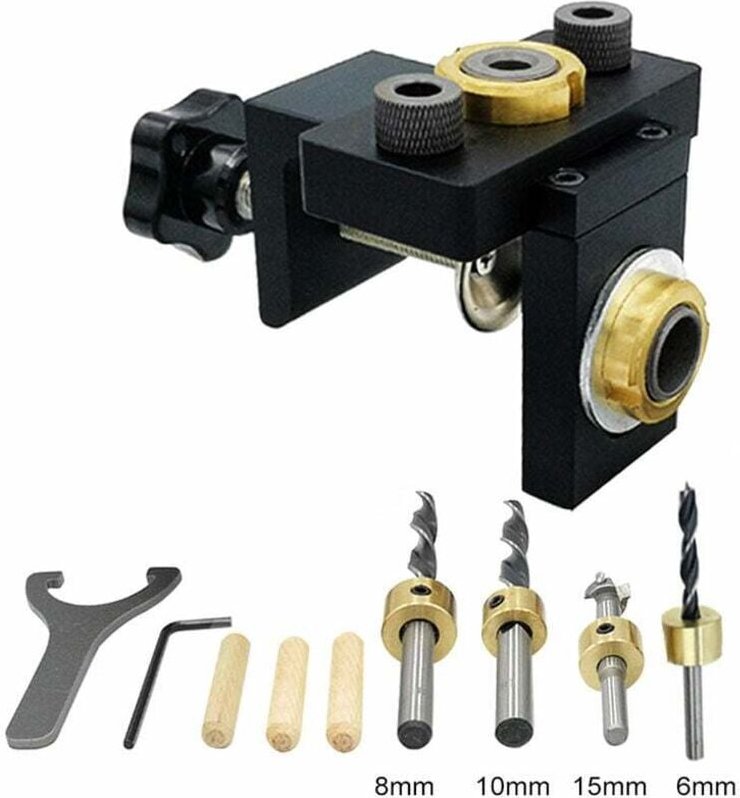 Dübellehre, Holz-Taschenlochlehren-Kit, vertikales Bohren, abnehmbarer Locator für Möbelverbindungsstanzer, Tischlerwerk...