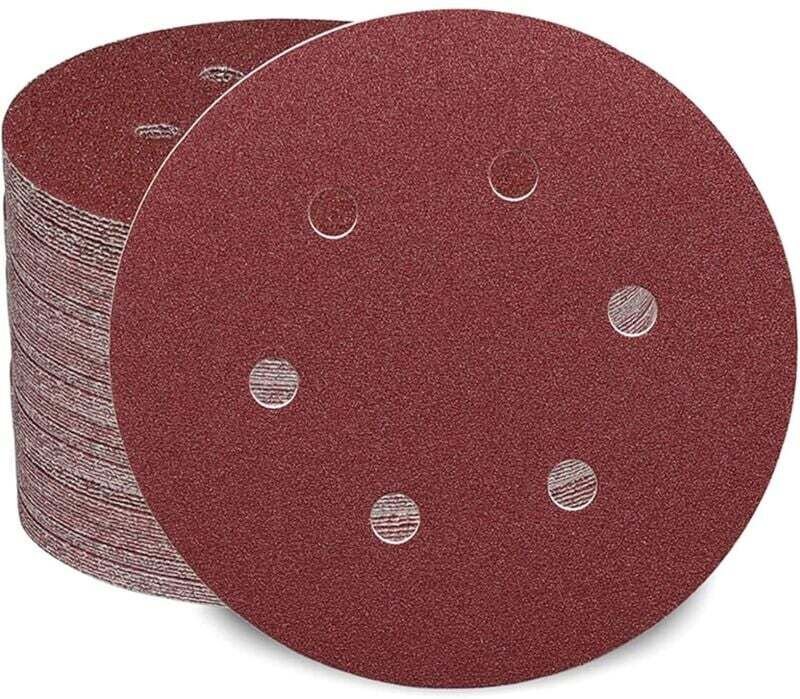 Lot de 50 disques abrasifs de pour ponceuse excentrique grain 80, papier abrasif de 150 mm, 6 trous, bandes abrasives Ve...