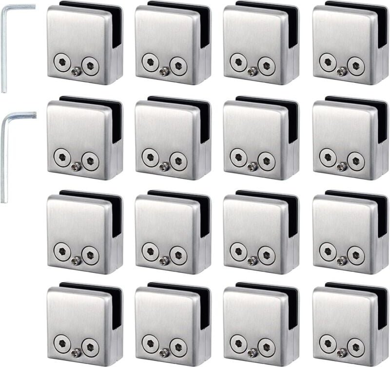 Glasklemmen – 16 Stück Edelstahl 8–10 mm, verstellbare Glashalter mit flacher Rückseite – geeignet für Treppengeländer, ...