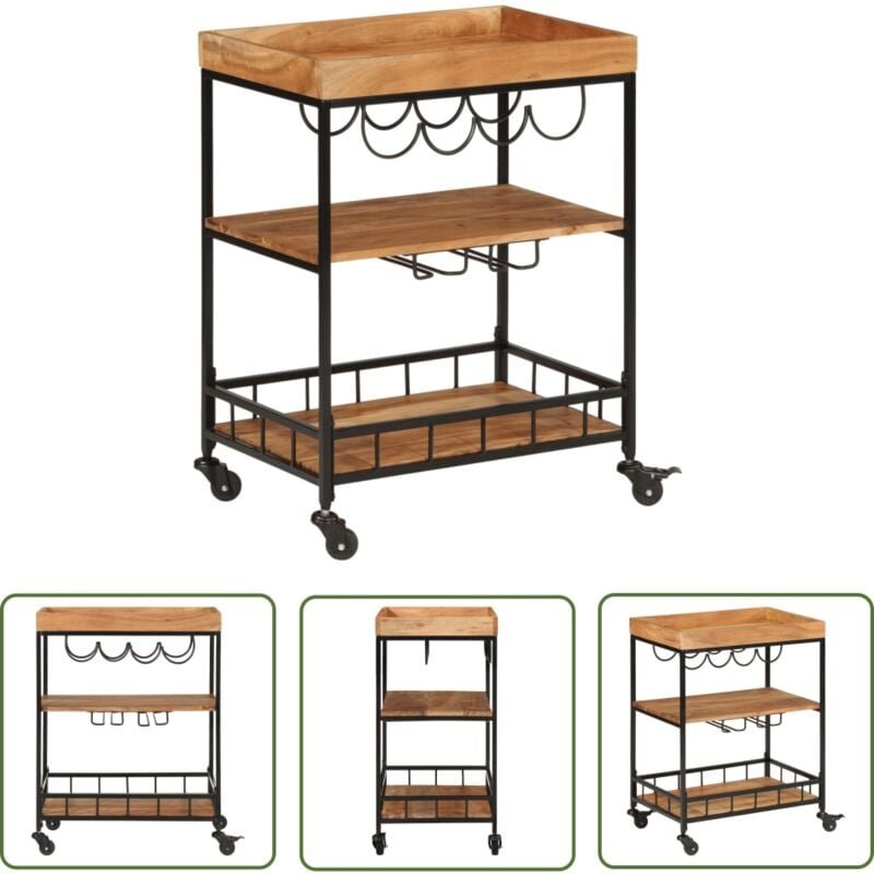 The Living Store Barwagen 60x40x80 cm Massivholz Akazie und Eisen - Barwagen - Getränkewagen - Küchenwagen - Holztisch -...