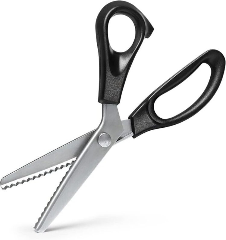 Zackenschere schwarz, 23,5 cm, professionelle schwarze Nähschere aus Edelstahl zum Basteln, Leder, Baumwolle, Papier, St...