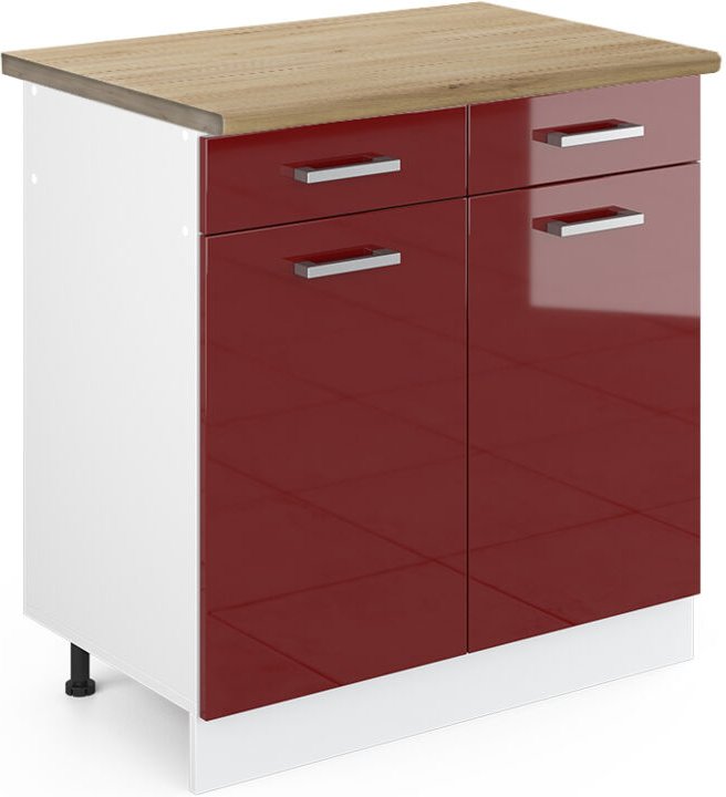 Thumbnail - Vicco - Küchenunterschrank R-Line, Bordeaux Hochglanz, 80 cm , ap Eiche