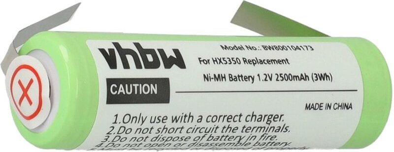 Vhbw - 1x Akku kompatibel mit Bella 1873, 1881, 1881C, 1853 elektrische Zahnbürste (2500 mAh, 1,2 v, NiMH)