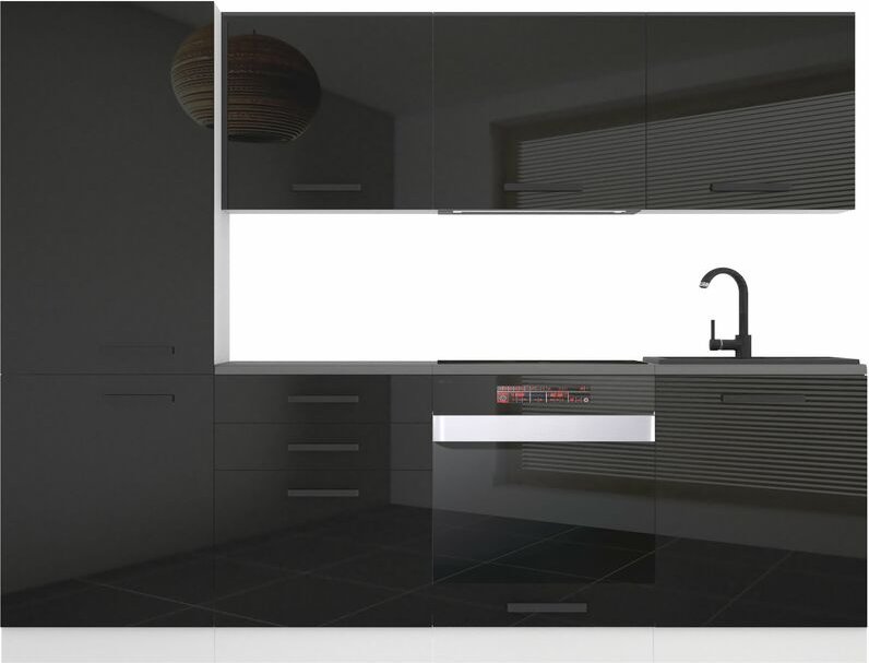 Thumbnail - Küchenzeile Küchenblock Sandy - Küchenmöbel 240 cm Einbauküche Vollausstattung ohne Elektrogeräten mit Hängeschränke und...