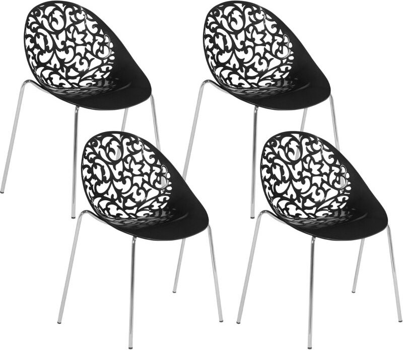 Beliani - Stuhl 4er Set Schwarz Kunststoff Metallbeine Rückenlehne Retro/Modern