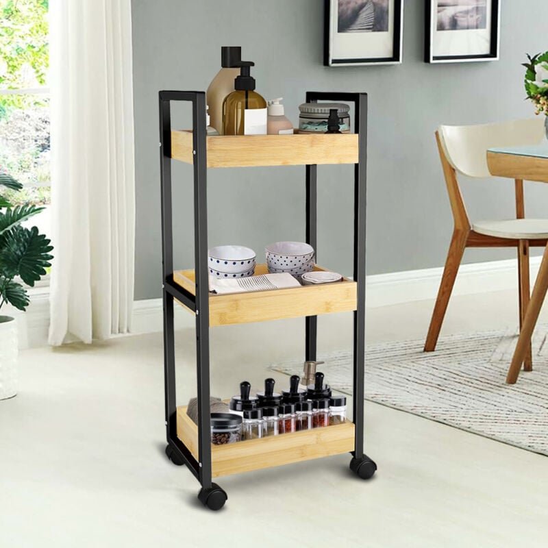 Küchenwagen 3 Ebene Servierwagen Allzweckwagen 80x36,3x20cm