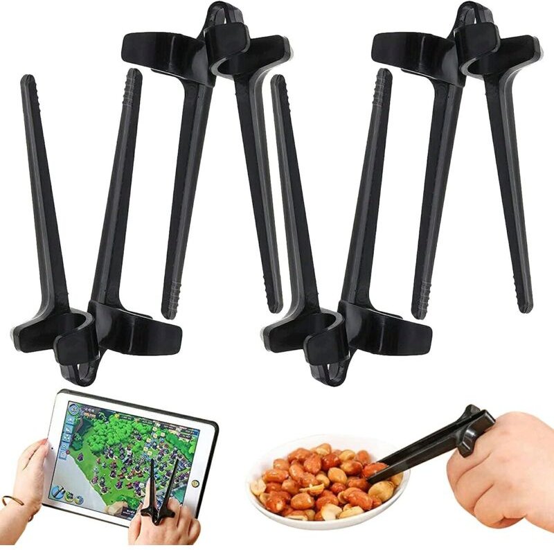 4er-Pack Gamer-Finger-Essstäbchen, freihändige Plastik-Snack-Food-Zange (schwarz) - Ahlsen