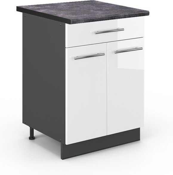 Küchenunterschrank Fame-Line, Weiß Hochglanz, 60 cm mit Schublade, ap Anthrazit Vicco