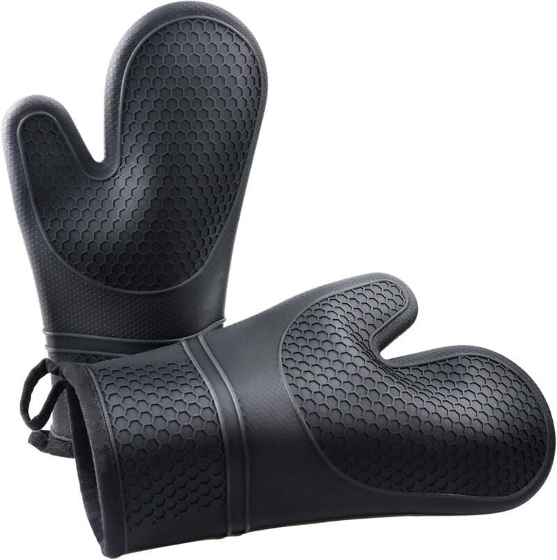 Thumbnail - 2er-Pack Ofenhandschuhe, hitzebeständig bis 300 °C, Ofenhandschuhe mit Silikonbeschichtung, perfekt zum Kochen, Grillen,...