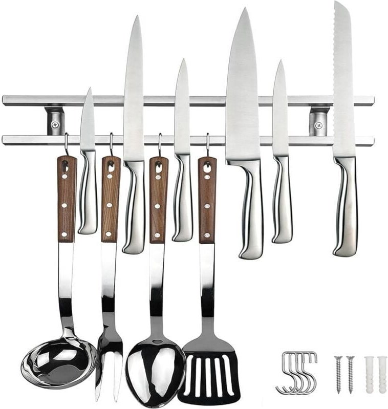 Magnetischer Messerhalter, 40 cm Super-Magnethaken, Doppelter magnetischer Messerhalter mit 4 Haken, Magnetgestell aus E...