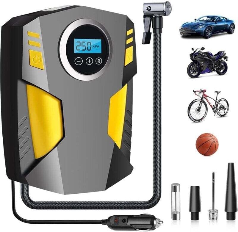 Tragbarer digitaler Autoreifenfüller, 12-V-Schnellluftpumpe, Autoreifenfüller mit Digitalanzeige und LED-Licht, für Auto...