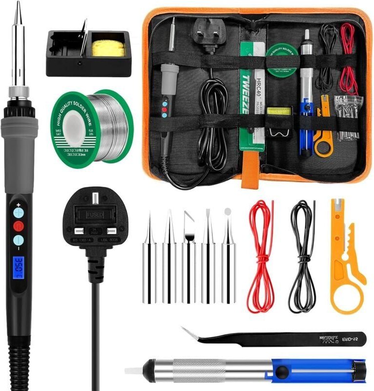 Mumu - Lötkolben-Set, 90 w, lcd, einstellbare Temperatur 180 – 480 °c, 16-in-1-Elektroschweißwerkzeuge, Lötdraht, 5 Löts...