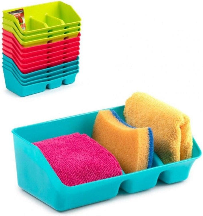 Trade Shop Traesio - Trade Shop - schwammhalter mit 3 fächern 21X13XH7,5CM aus farbigem kunststoff 11258 -