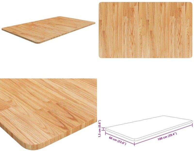 Waschtischplatte Hellbraun 100x60x1,5 cm Massivholz Behandelt - Waschtischplatte - Eiche - Holz Platte - Arbeitsfläche -...