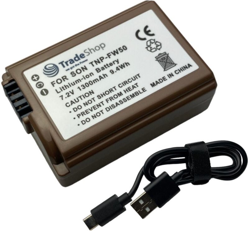 Trade-shop - Li-Ion Kamera-Akku 7,2V 1300mAh + Typ-C Ladekabel für Sony Alpha NEX-5NB NEX-5NDW NEX-5NHB NEX-5NKB NEX-5NK...