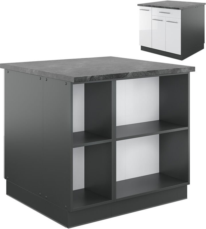 Vicco - Kücheninsel Fame-Line, Weiß Hochglanz/Anthrazit, 90 cm mit Schublade, ohne Arbeitsplatte