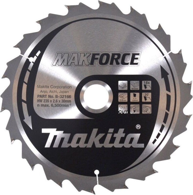 Kreissägeblatt makforce 235/30 mm, 18 Zähne, 1,6 mm, Holz - Makita