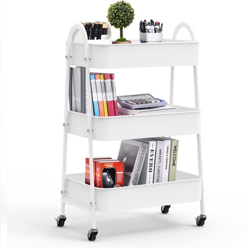 3-Ebenen Servierwagen Küchenwagen mit Griff Rollwagen mit Rädern 43x30x76.5cm Weiß