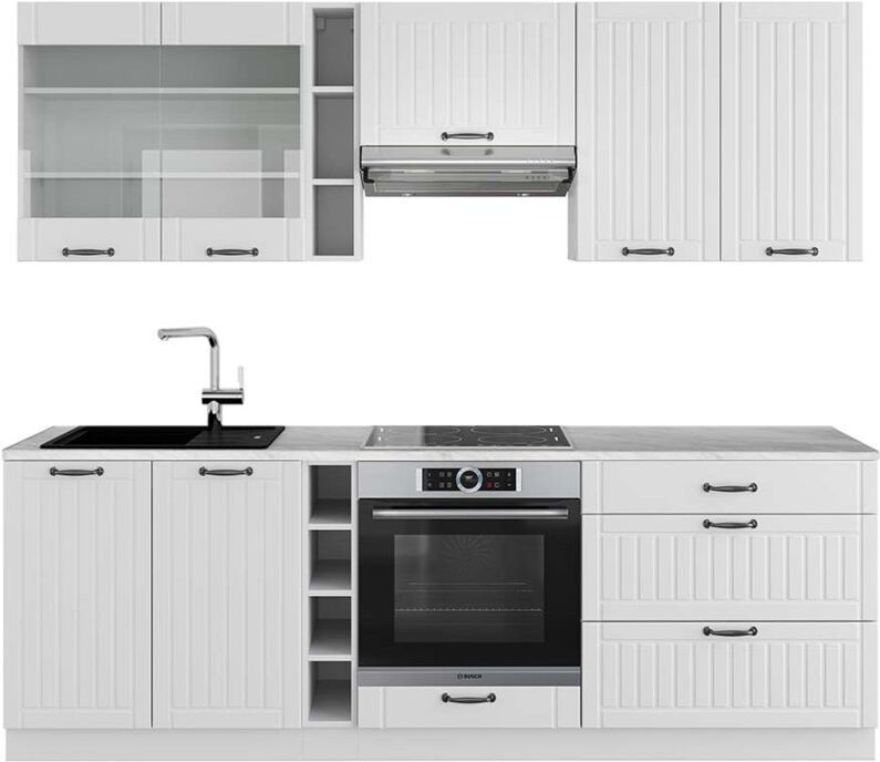 Vicco - Küchenzeile Fame-Line, Weiß Landhaus/Weiß, 235 cm , ap Marmor