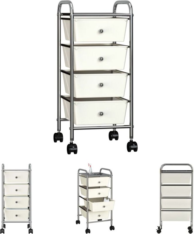 The Living Store - Schubladenwagen mit 4 Schubladen Weiß Kunststoff - Rollwagen & Sackkarren