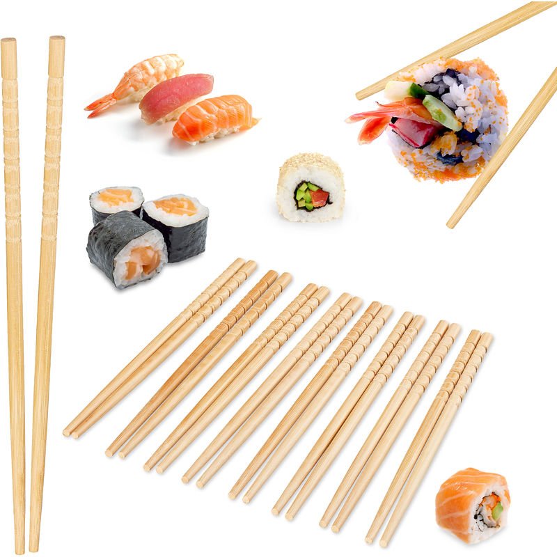 Relaxdays - asia deluxe Essstäbchen, 10 Paar, wiederverwendbare Stäbchen, Chopsticks Set, rutschfest, 24 cm, Bambus, nat...