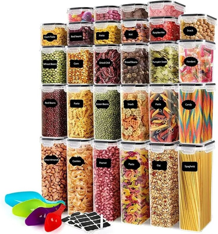 28er-Pack luftdichte Vorratsbehälter mit Deckel zur Organisation der Speisekammer – ideal für Müsli, Nudeln, Mehl und Zu...