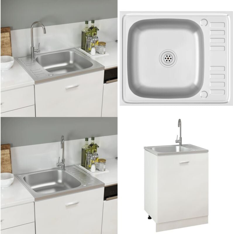 Spüle mit Abtropffläche Set Silbern 500x600x155 mm Edelstahl - Küchenspüle - Küchenspülen - Home & Living - Silber