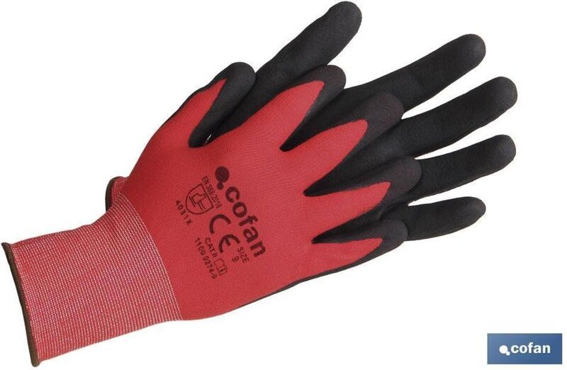 Mit Sandy beschichteter, rot/schwarz imprägnierter Handschuh, Größe 10