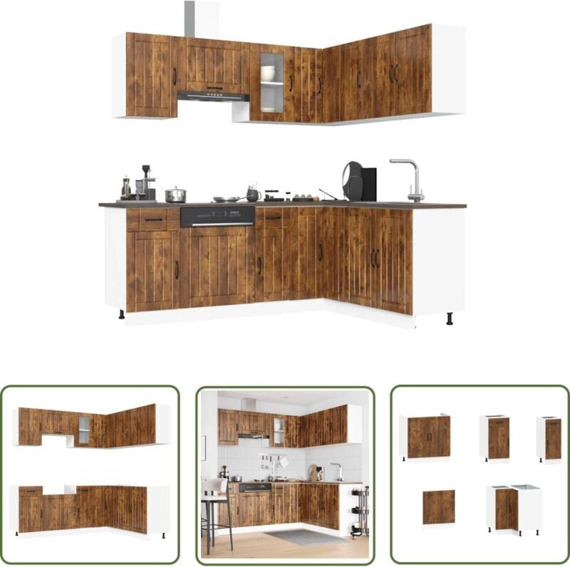The Living Store - vidaXL 11-tlg. Küchenschrank-Set Kalmar Räuchereiche Holzwerkstoff