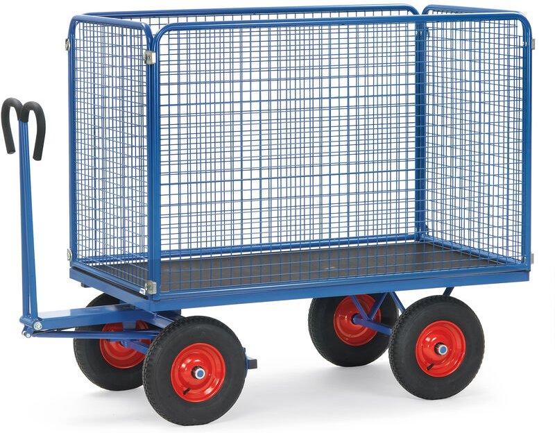 Fetra Handpritschenwagen mit Zugöse an der Deichsel, Drahtgitterwänden 1000 mm hoch Vollgummi-Bereifung 1600x900 mm