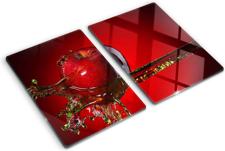 Glasschneideplatten - Schneidebrett aus Glas - Herdabdeckplatten - Gehärtetes Glas – 2x40x52 cm (2er Set) - Apfel und Wa...