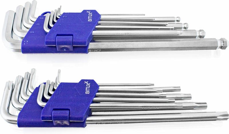 18-tlg Innensechskant Torx Schlüssel Schraubedreher Satz Innentorx 1.5 - 10mm T10-T50 extra lang