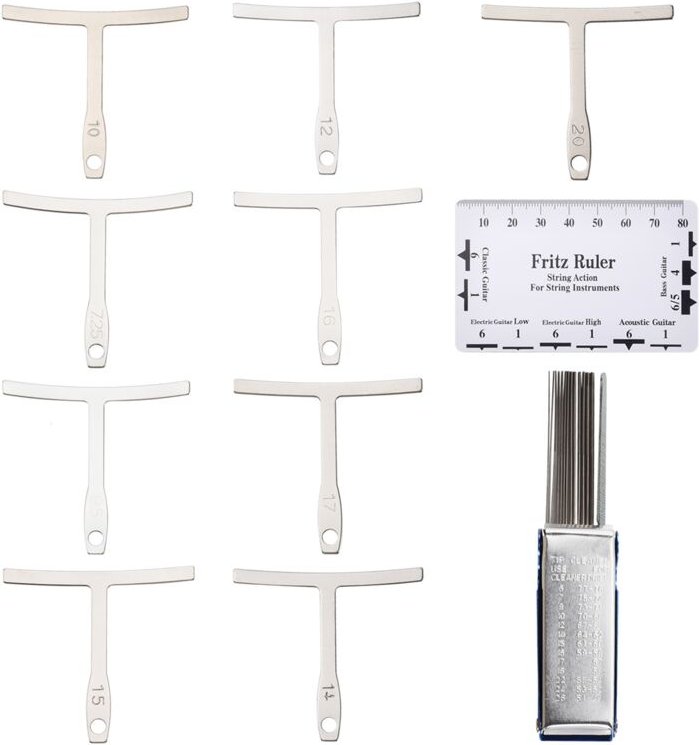 Tlily - 9Pcs Understring Radius Gauge + String Action Ruler Tool GitarrenbrüCken-Sattelmutterfeilen Set Gitarrenreparatu...