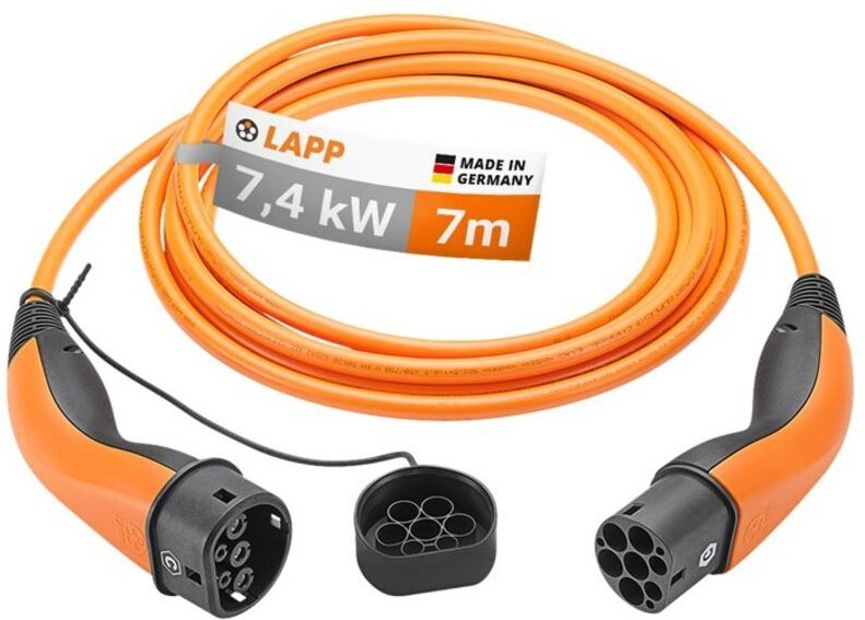 Thumbnail - Lapp - Ladekabel Typ 2, bis zu 7,4 kW, 7 m, orange, (5555934030) 32 a, 1-phasig, zum Laden von Hybrid- und Elektroautos ...