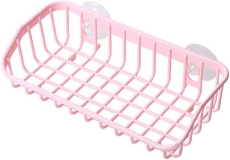 Rosa Multifunktionales Hänge-Abtropfgestell Saugnapf-Lagerregal Schwammhalter Küchenzubehör Regal Geschirrständer