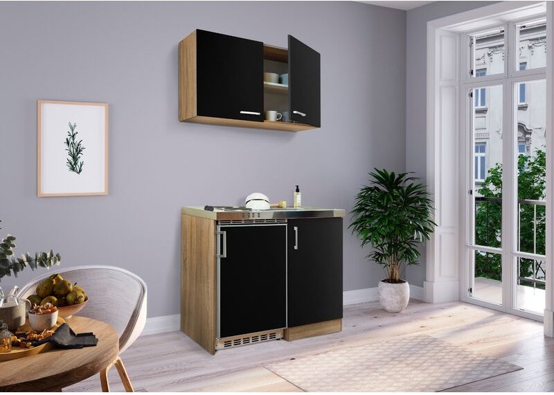 Küche Miniküche Singleküche Pantry Eiche Schwarz Levin 100 cm Respekta