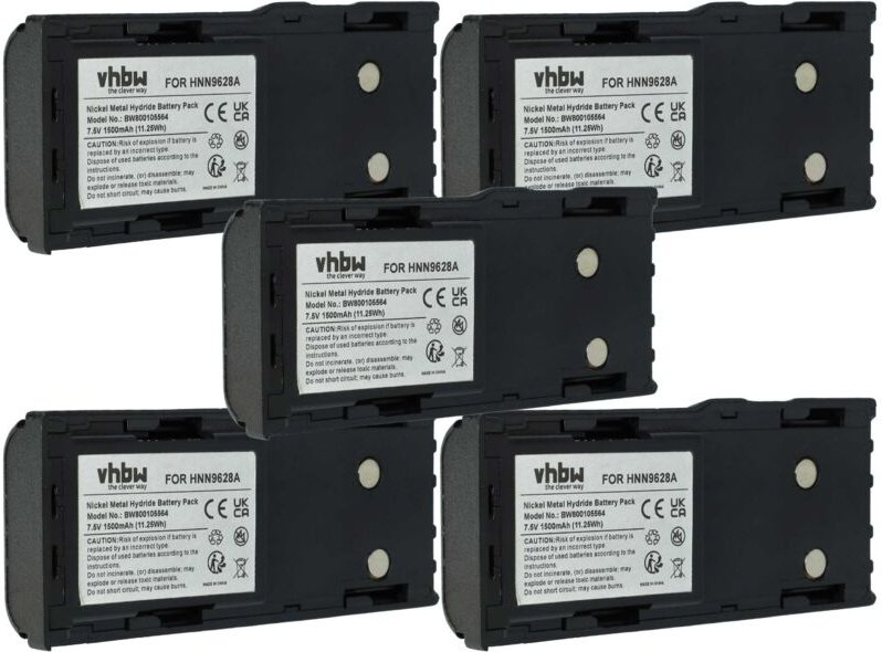 vhbw 5x Akku kompatibel mit Motorola MTX638, LCS2000, P080, P040, LTS2000 Funkgerät, Walkie Talkie (1500 mAh, 7,5 V, NiM...