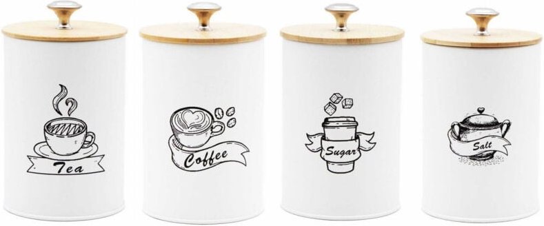 4er-Set Behälter für Kaffee, Tee, Zucker, Salz, 16x9,5cm BRUNBESTE BB-2674 (ENG Untertitel)