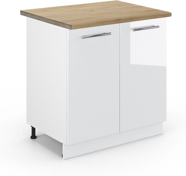 Vicco - Spülenunterschrank Fame-Line, Weiß Hochglanz, 80 cm mit Regal, ap Eiche