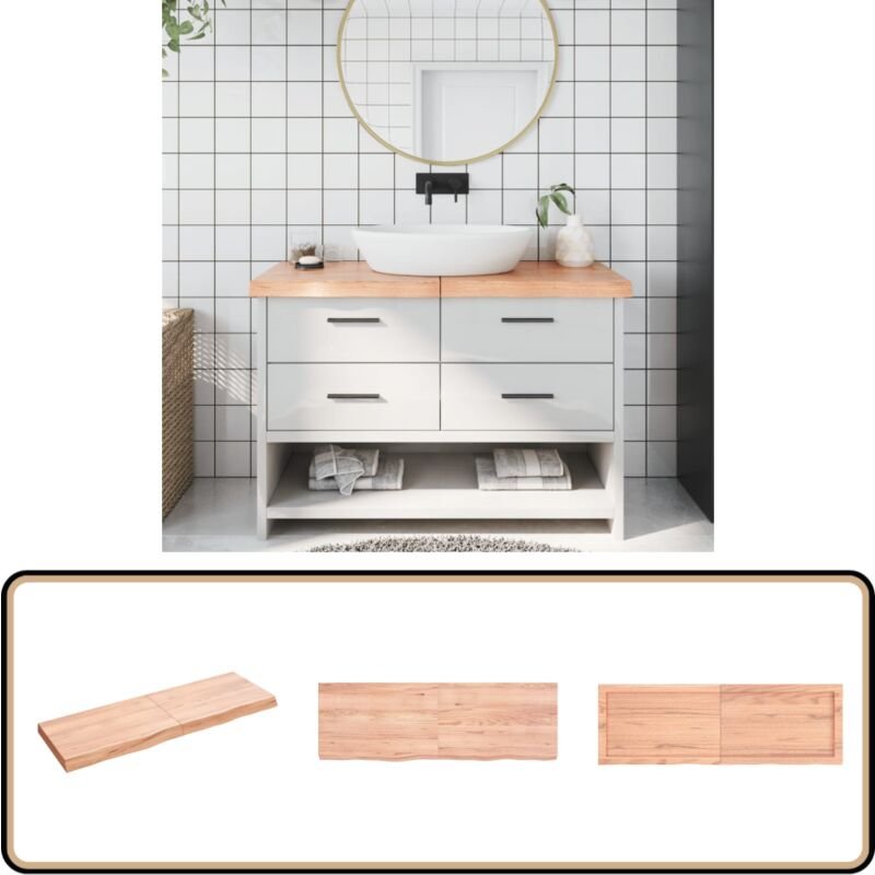 Waschtischplatte Hellbraun 120x40x(2-6) cm Massivholz Behandelt - Waschtischplatte - Eiche - Holzarbeitsplatte - Badmöbe...