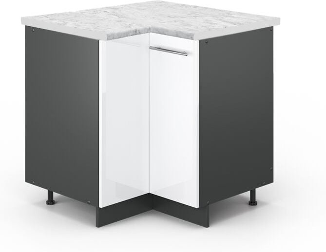 Vicco - Eckunterschrank Fame-Line, Weiß Hochglanz, 80.5 cm, ap Marmor