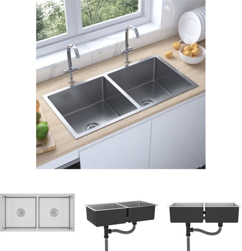 The Living Store - Handgemachte Einbauspüle Edelstahl - Küchenspülen & Spülbecken - Silber