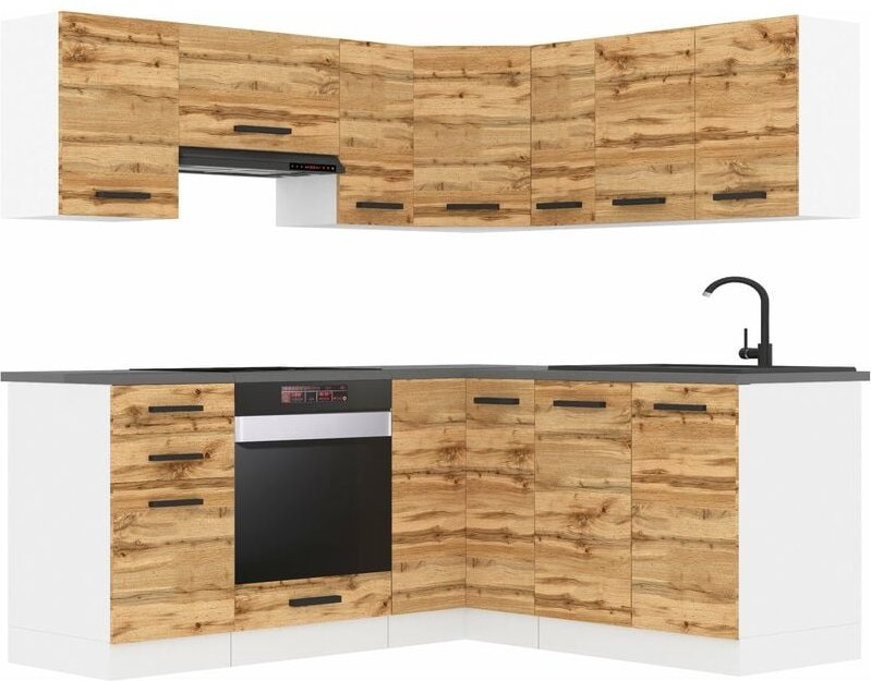 Küchenzeile Küchenblock Küche L-Form Sarah Küchenmöbel mit Griffe, Einbauküche ohne Elektrogeräten mit Hängeschränke und...