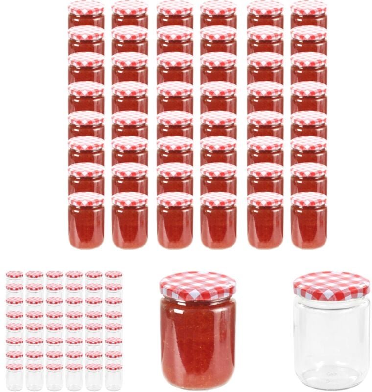 The Living Store - Marmeladengläser mit Weißem/Rotem Deckel 48 Stk. 230 ml - Honiggläser - Rot