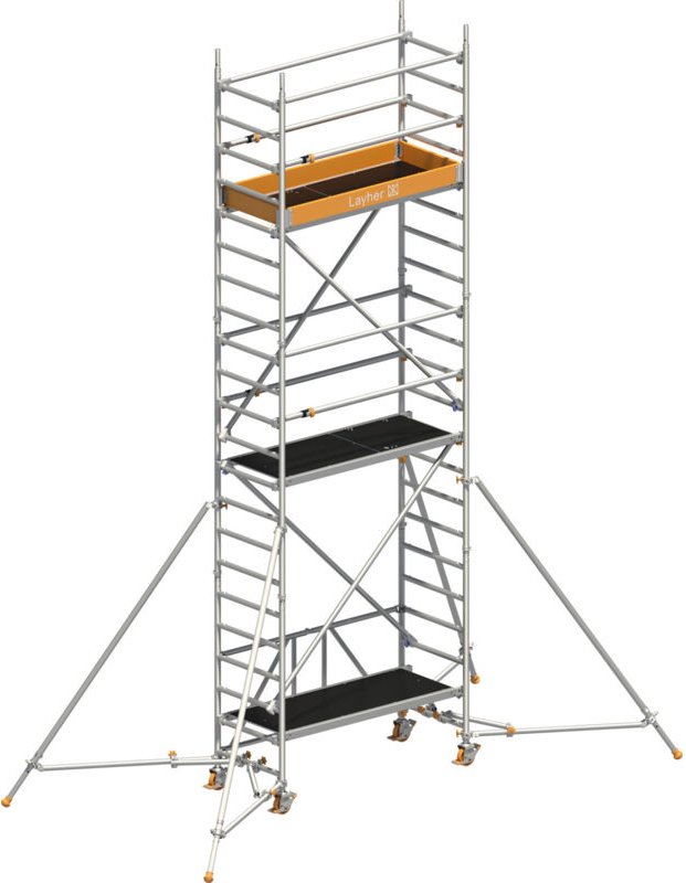 Layher Rollgerüst Zifa P2 mit Uni Telegeländer und ausziehbare Gerüststützen 6,61m AH