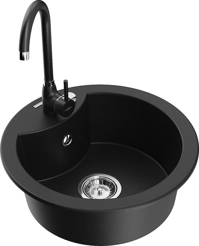 Diego 1-Becken-Granit-Spüle mit Mischbatterie Telma, Schwarz - 6512-77-670200-70 - Mexen