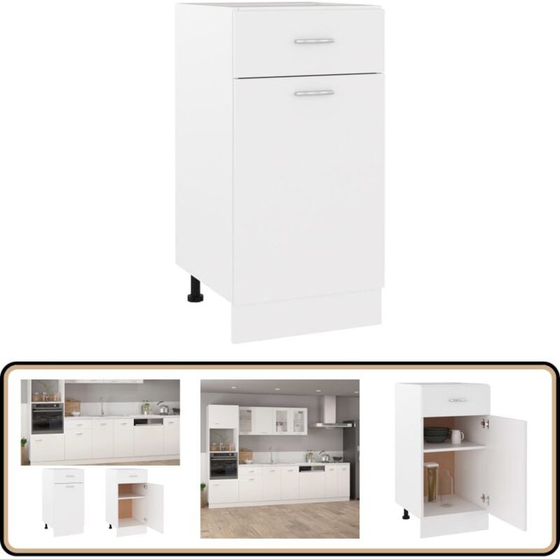 Schubunterschrank Weiß 40x46x81,5 cm Holzwerkstoff - Küchenmöbel - Holzschrank - Untertischschrank - Weißer Schrank - Wo...