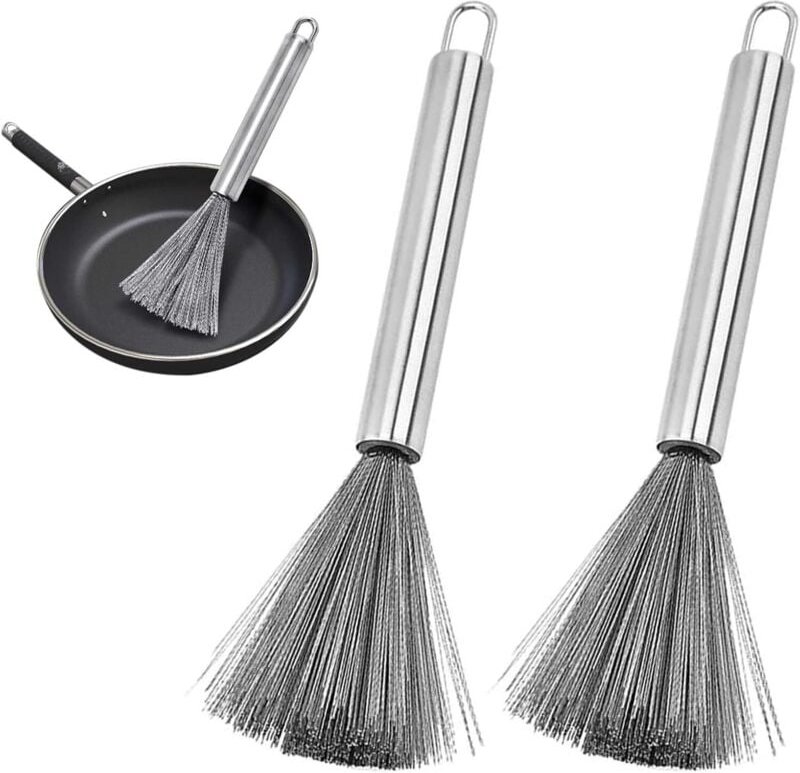 2 Stück Edelstahl-Topfbürste, Wok-Bürste, Wok-Reinigungsbürste, Topfbürste, Edelstahl-Topfbürste für Töpfe und Küchenute...