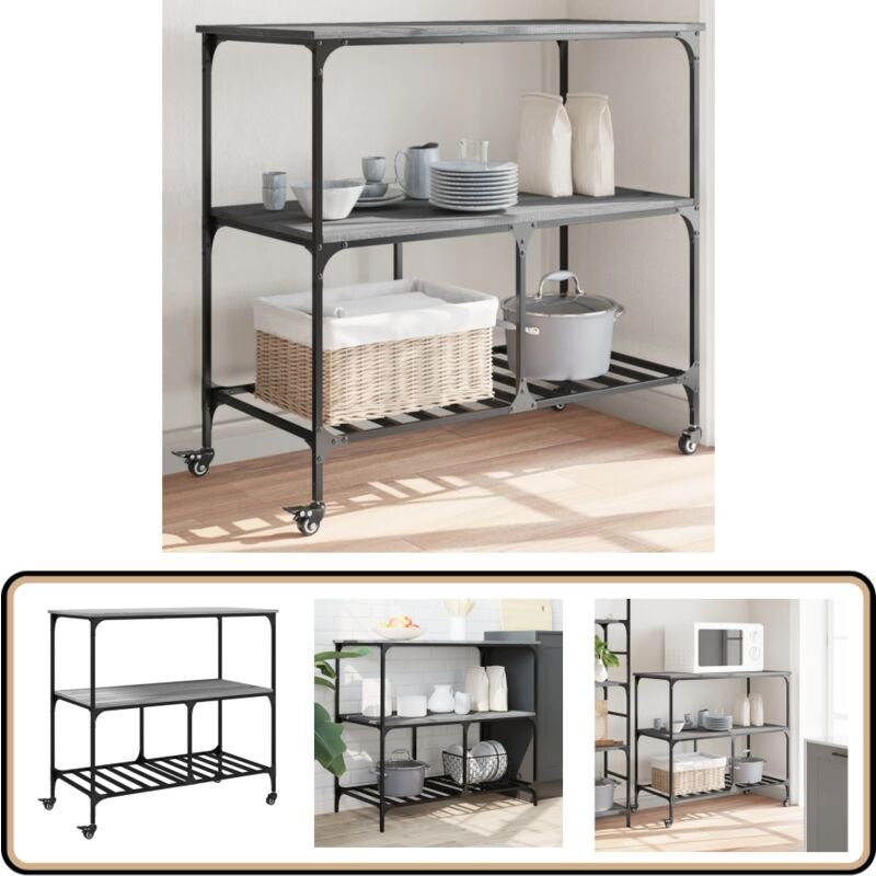 Küchenwagen Grau Sonoma 100x50x95 cm Holzwerkstoff - Küchenschrank - Küchentisch - Kücheninsel - Rollwagen - Mobiliar